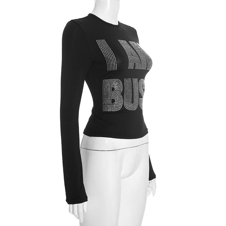 Beaded letter crewneck long sleeve top  | Festival Outfits Women