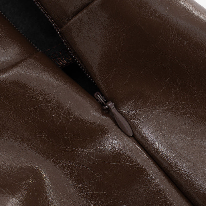 PU leather A line zip-up solid mini skirt Cargo Mini Skirt  | Festival Outfits Women