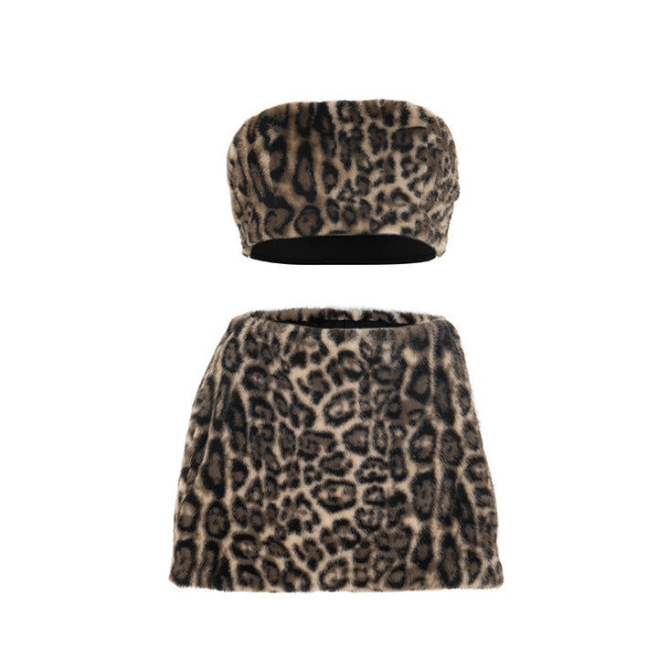 Leopard print fluffy tube mini skirt set  | Festival Outfits Women  | Leopard Print Mini Dress