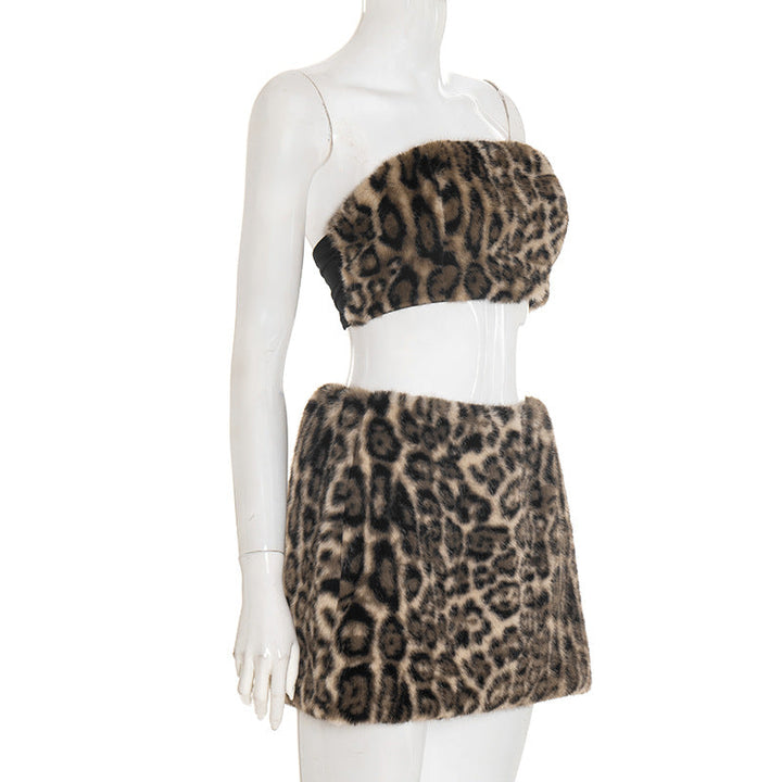 Leopard print fluffy tube mini skirt set  | Festival Outfits Women  | Leopard Print Mini Dress