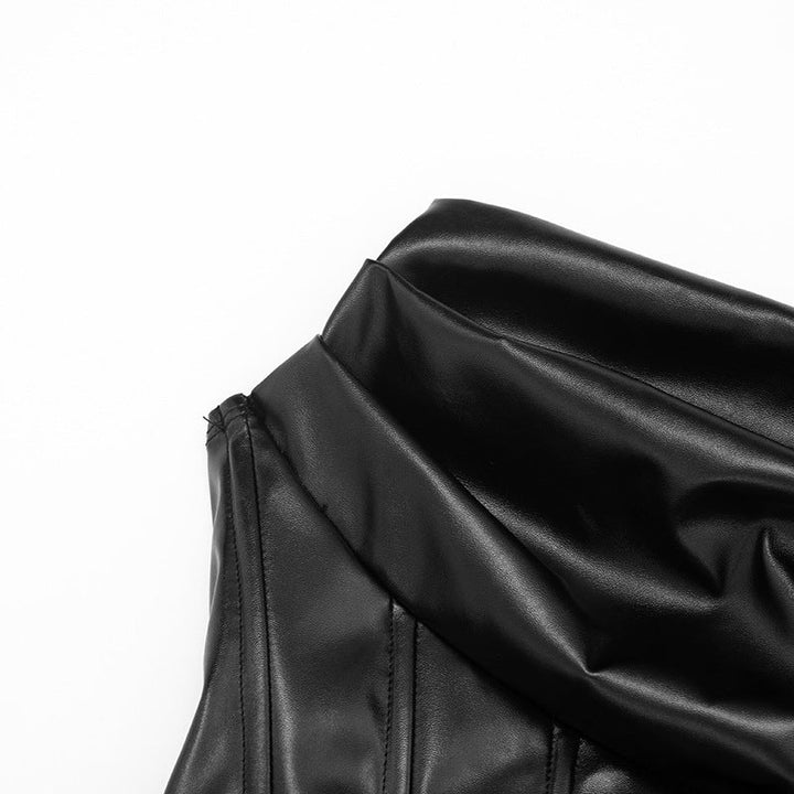 Pleated PU leather zip-up cami mini dress  | Festival Outfits Women
