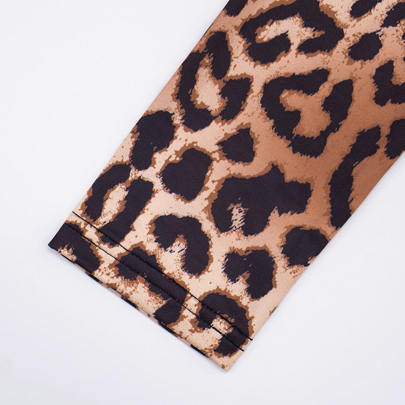 Leopard print hollow out long sleeve cut out maxi dress  | Festival Outfits Women-final-sale