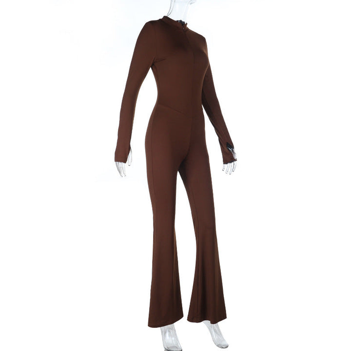 Gloves long sleeve crewneck zip-up solid jumpsuit  | Festival Outfits Women