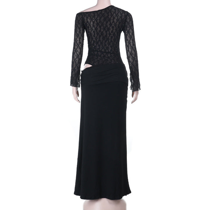 Ruched long sleeve lace hollow out cut out maxi dress  | Festival Outfits Women
