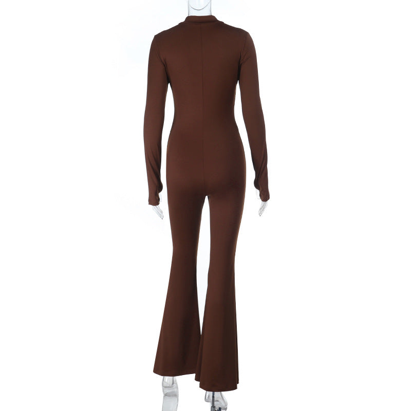 Gloves long sleeve crewneck zip-up solid jumpsuit  | Festival Outfits Women