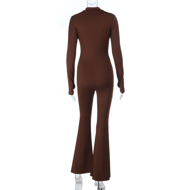 Gloves long sleeve crewneck zip-up solid jumpsuit  | Festival Outfits Women