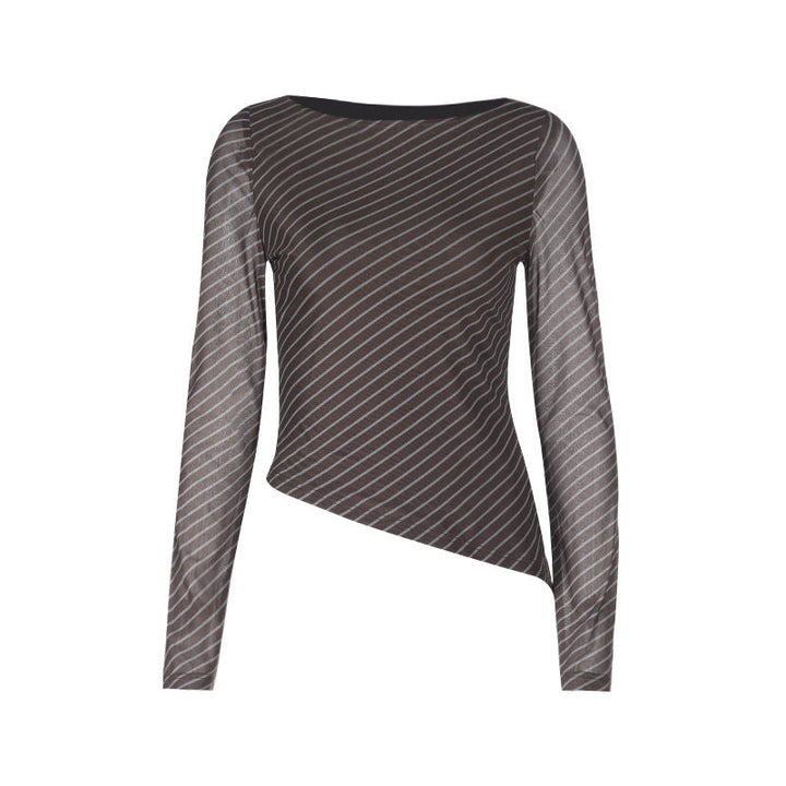 Striped long sleeve crewneck irregular top  | Festival Outfits Women