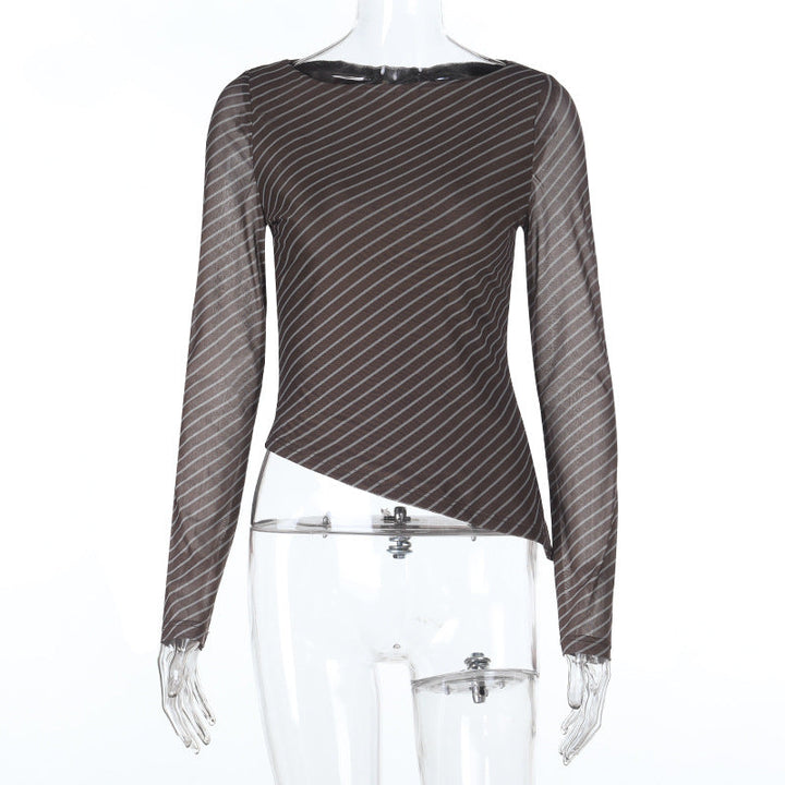 Striped long sleeve crewneck irregular top  | Festival Outfits Women