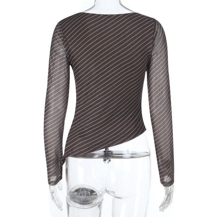 Striped long sleeve crewneck irregular top  | Festival Outfits Women