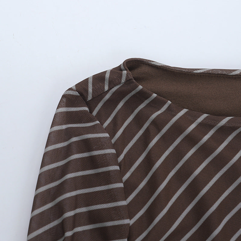 Striped long sleeve crewneck irregular top  | Festival Outfits Women