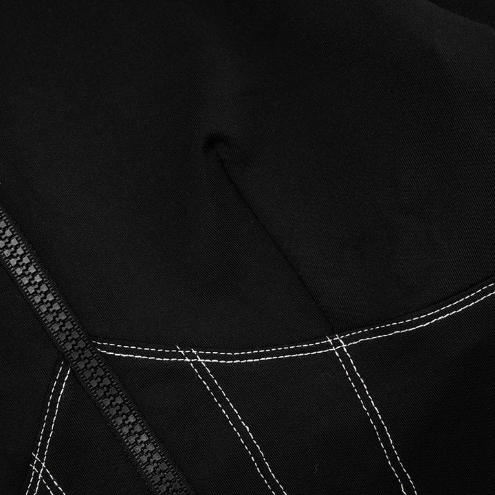 Zip-up long sleeve stitch solid top  | Festival Outfits Women