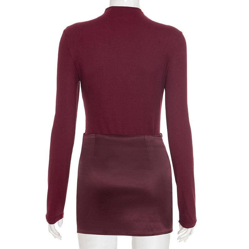 Long sleeve crewneck zip-up button mini dress  | Festival Outfits Women-final-sale