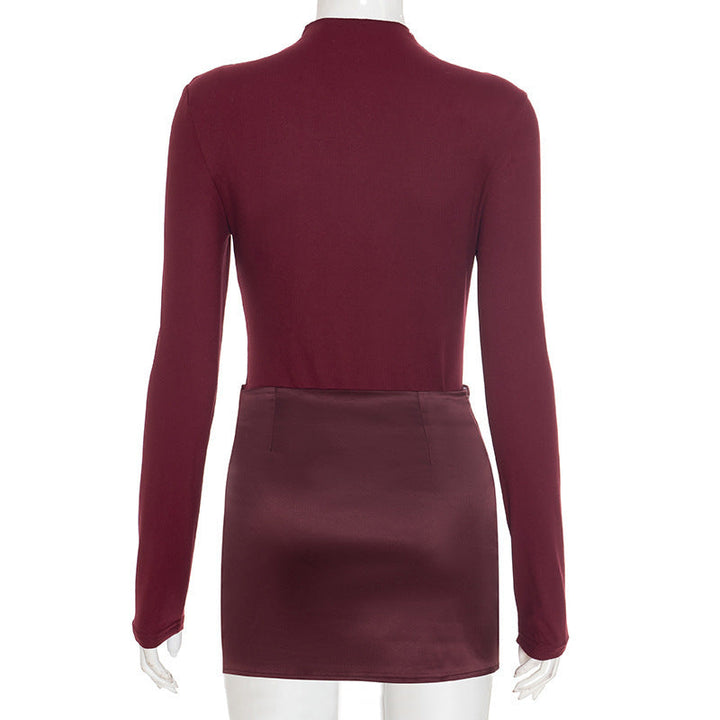 Long sleeve crewneck zip-up button mini dress  | Festival Outfits Women-final-sale