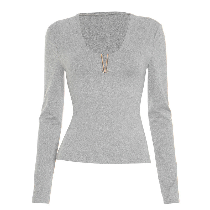 Long sleeve solid v neck top  | Festival Outfits Women-final-sale