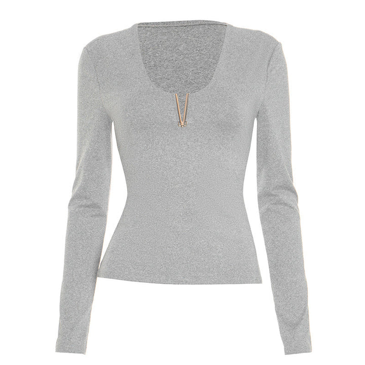 Long sleeve solid v neck top  | Festival Outfits Women-final-sale