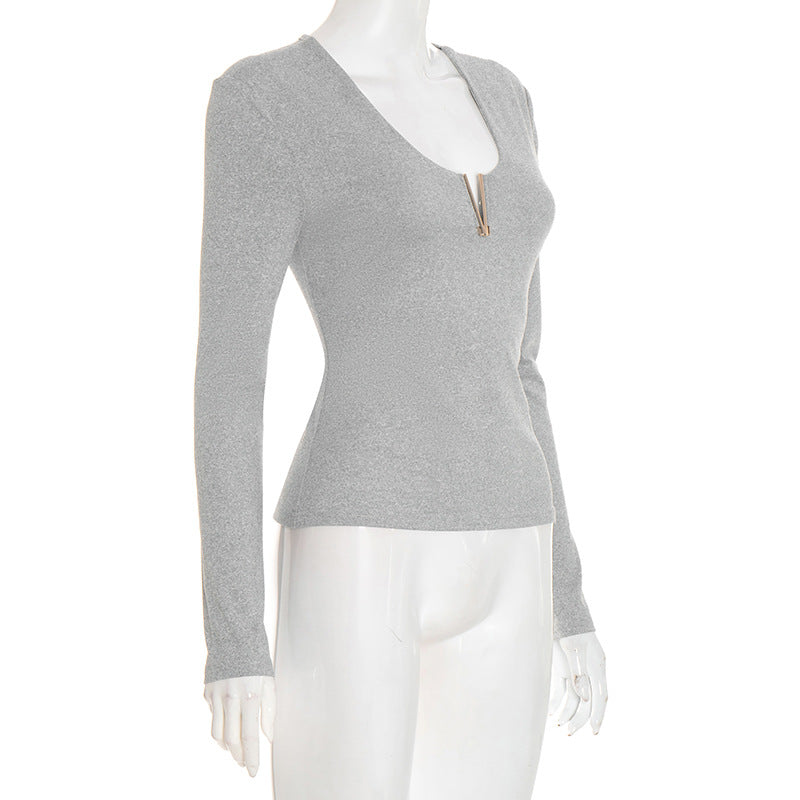 Long sleeve solid v neck top  | Festival Outfits Women-final-sale