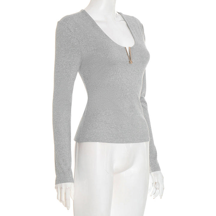 Long sleeve solid v neck top  | Festival Outfits Women-final-sale