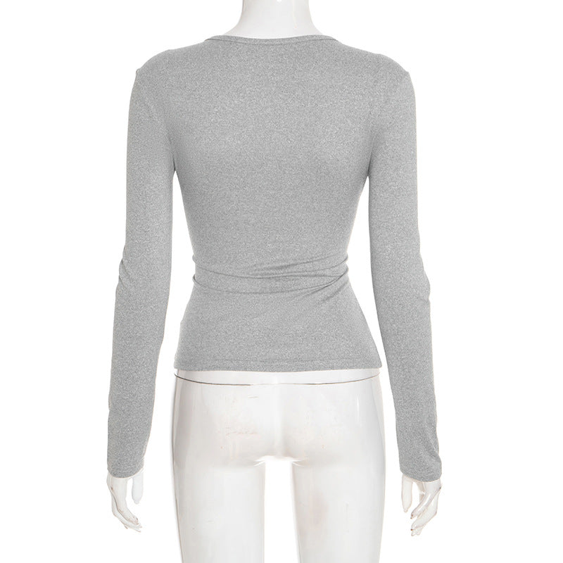 Long sleeve solid v neck top  | Festival Outfits Women-final-sale