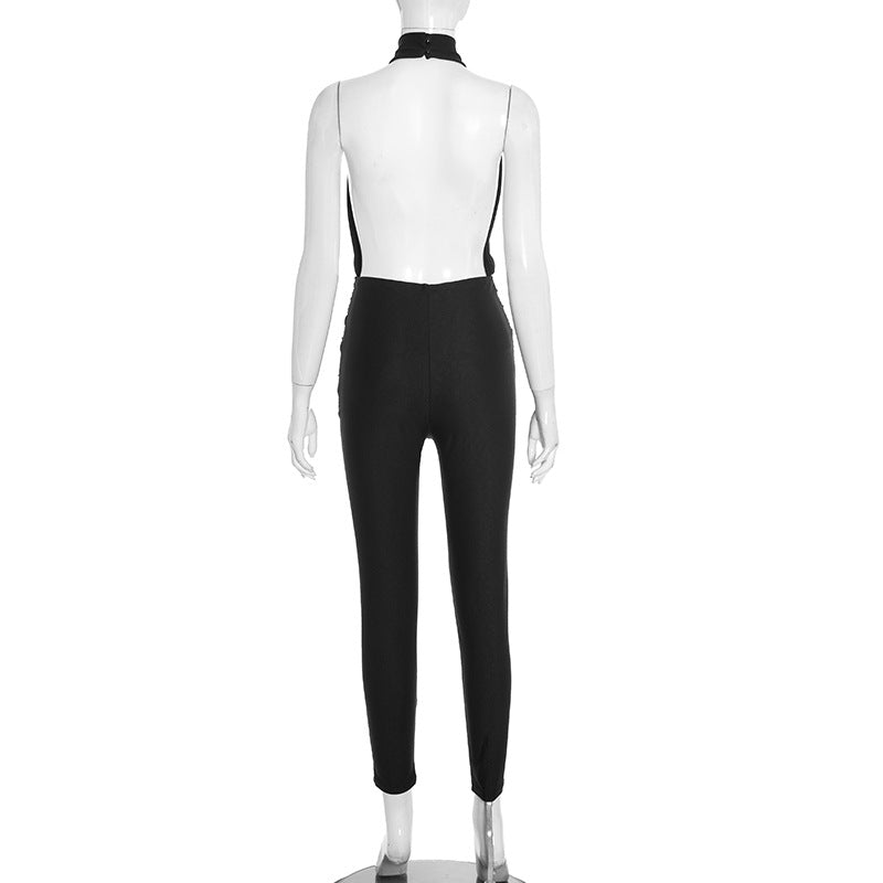 Halter hollow out ruched backless jumpsuit  | Festival Outfits Women