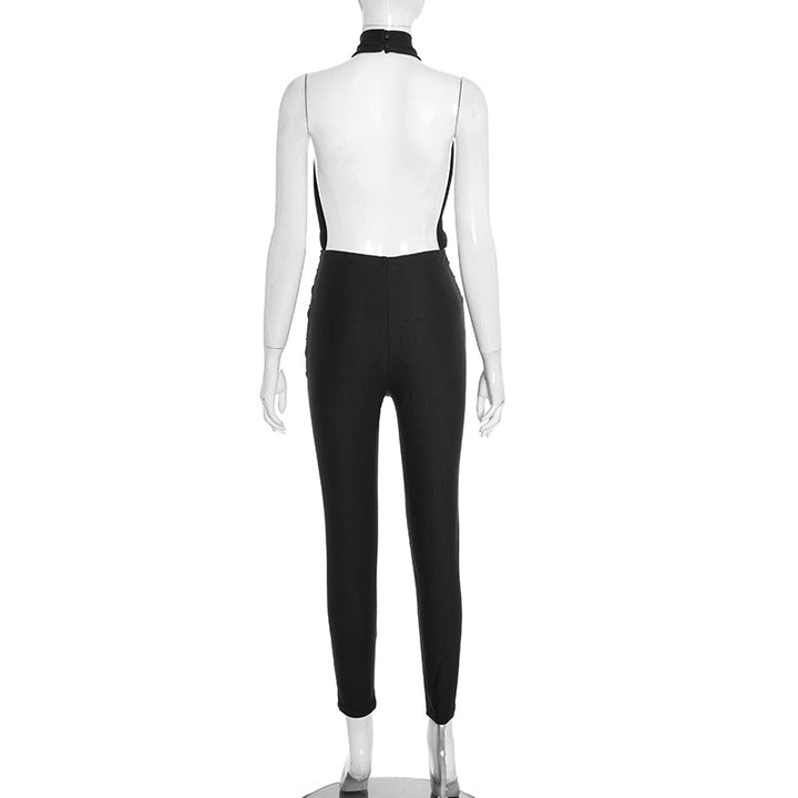 Halter hollow out ruched backless jumpsuit  | Festival Outfits Women