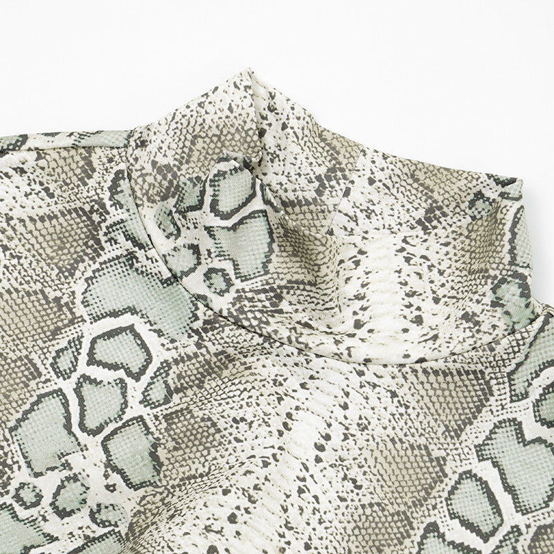 Hollow out long sleeve snakeskin print o ring cut out maxi dress  | Festival Outfits Women-final-sale