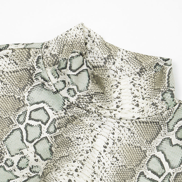 Hollow out long sleeve snakeskin print o ring cut out maxi dress  | Festival Outfits Women-final-sale