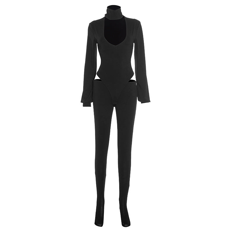 Long sleeve high neck hollow out button pant set  | Festival Outfits Women