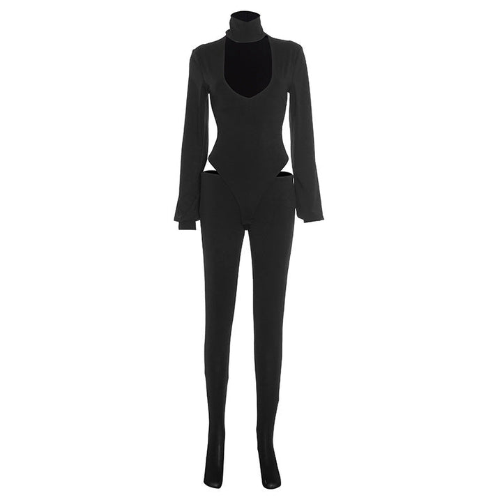 Long sleeve high neck hollow out button pant set  | Festival Outfits Women