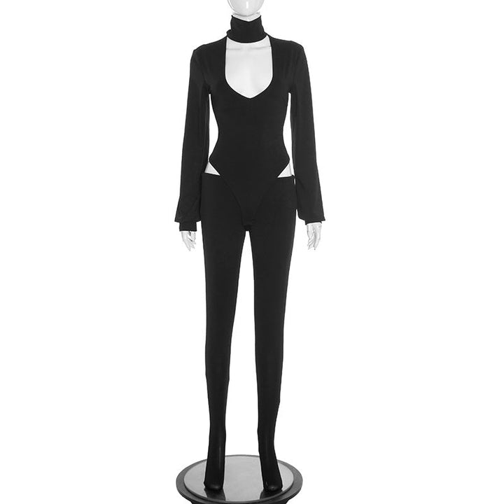 Long sleeve high neck hollow out button pant set  | Festival Outfits Women