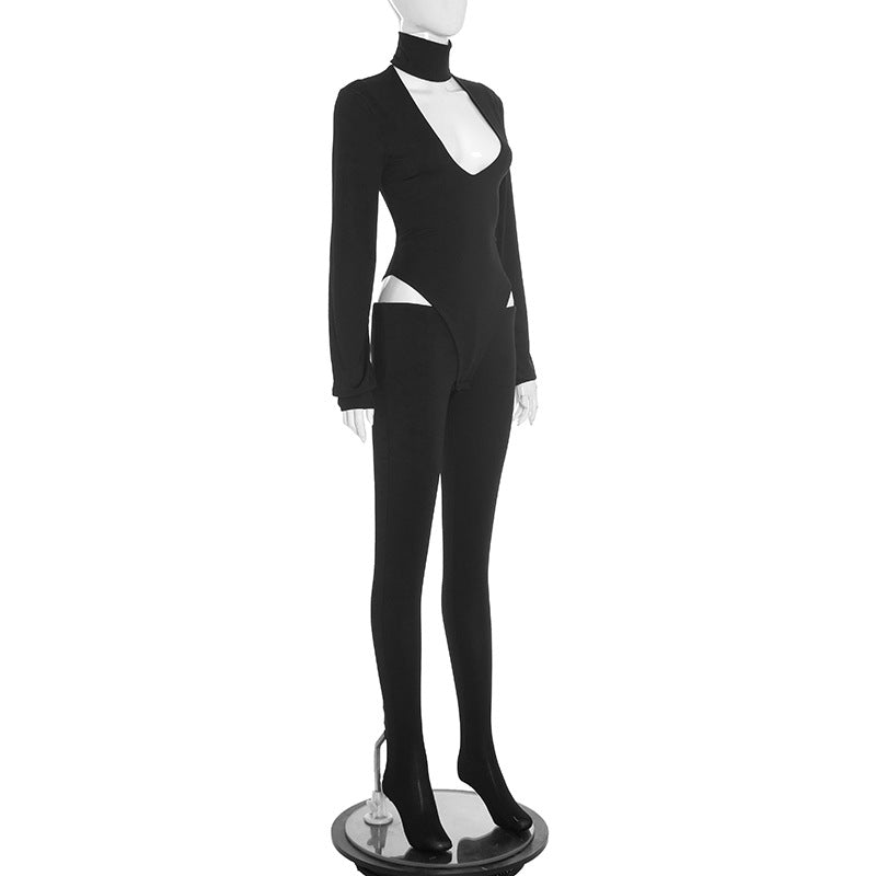 Long sleeve high neck hollow out button pant set  | Festival Outfits Women