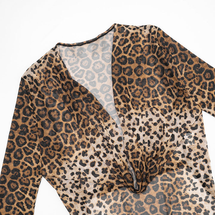 Leopard print long sleeve halter 3 piece mini skirt set  | Festival Outfits Women  | Leopard Print Mini Dress-final-sale