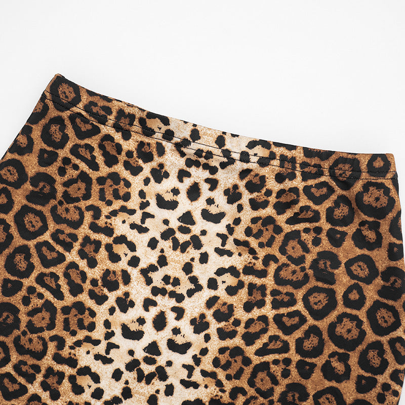 Leopard print long sleeve halter 3 piece mini skirt set  | Festival Outfits Women  | Leopard Print Mini Dress-final-sale