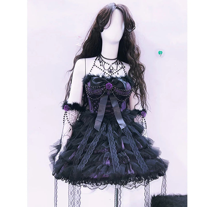 Bowknot mesh ruffle fluffy gloves mini dress  | Festival Outfits Women