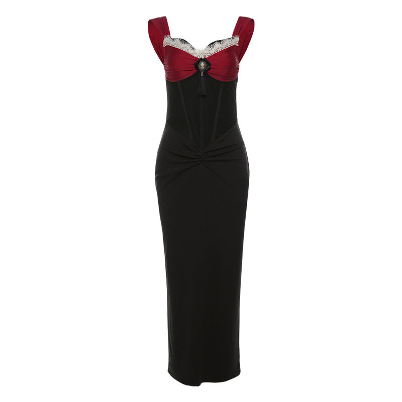 V neck lace hem corset ruched maxi dress  | Festival Outfits Women