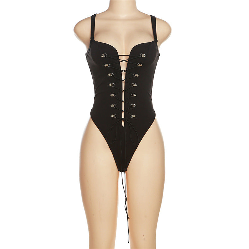 V neck lace up cami bodysuit  | Festival Outfits Women