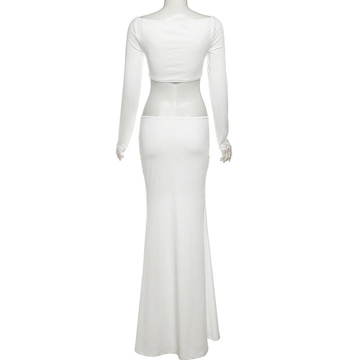 Long sleeve hollow out solid cut out maxi dress  | Festival Outfits Women-final-sale