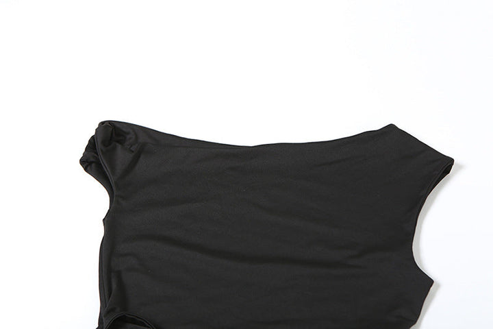 One shoulder hollow out knotted solid cut out mini dress  | Festival Outfits Women