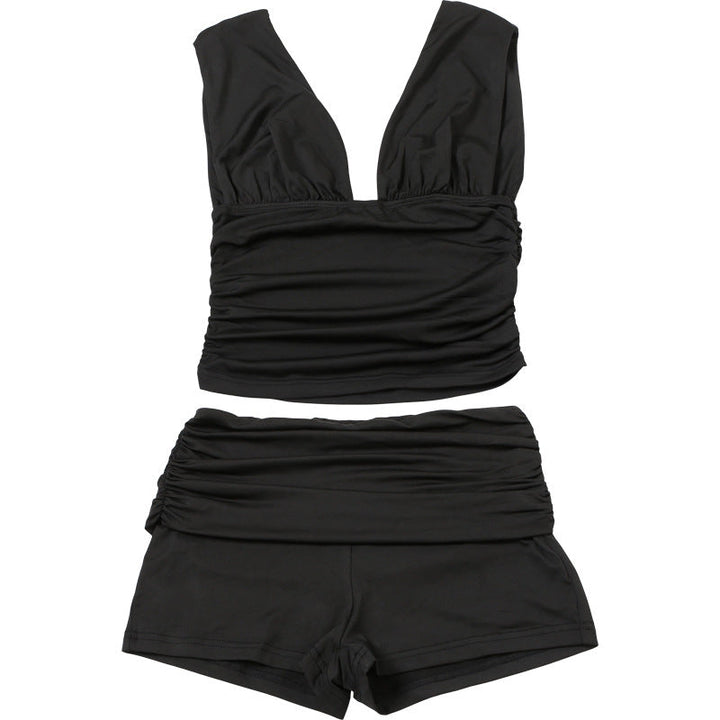 V neck ruched solid short pant set  | Festival Outfits Women