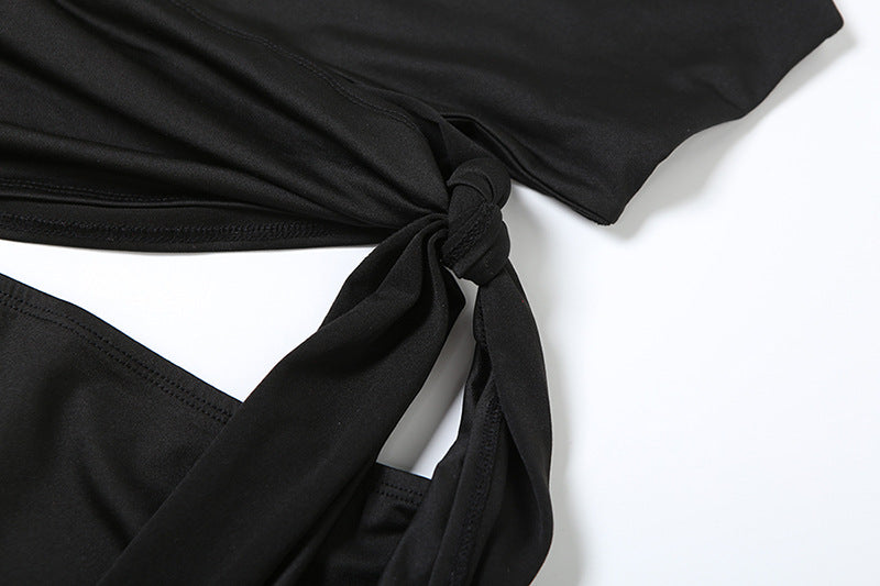 One shoulder hollow out knotted solid cut out mini dress  | Festival Outfits Women