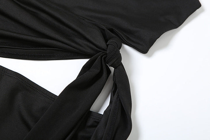 One shoulder hollow out knotted solid cut out mini dress  | Festival Outfits Women