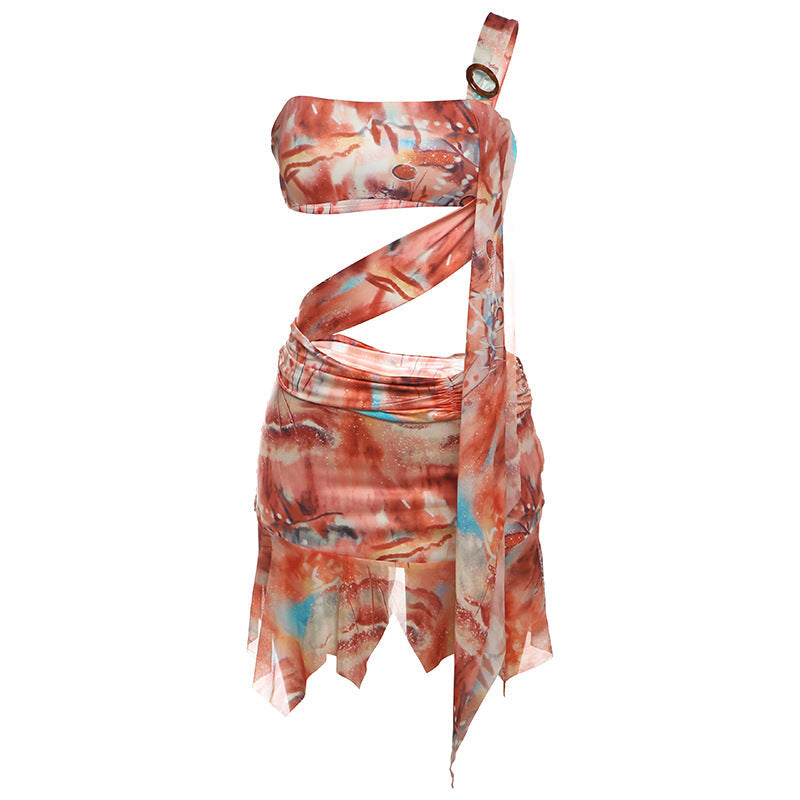 One shoulder irregular hollow out cut out mini dress  | Festival Outfits Women