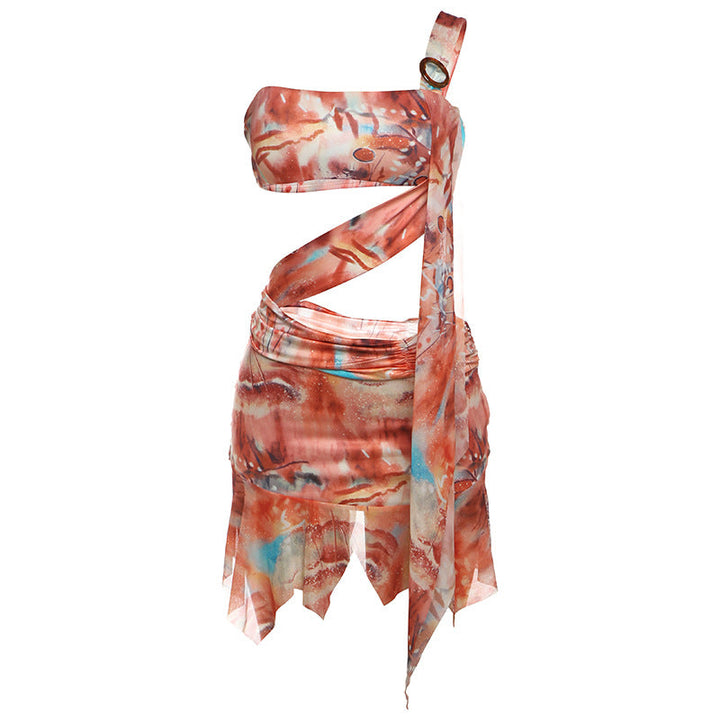 One shoulder irregular hollow out cut out mini dress  | Festival Outfits Women