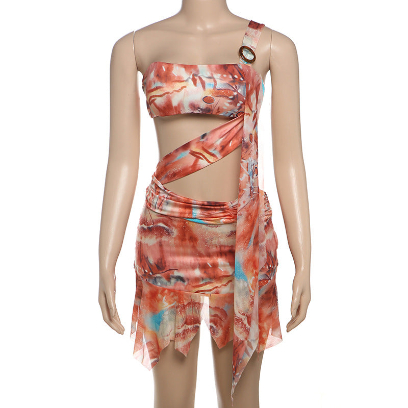 One shoulder irregular hollow out cut out mini dress  | Festival Outfits Women