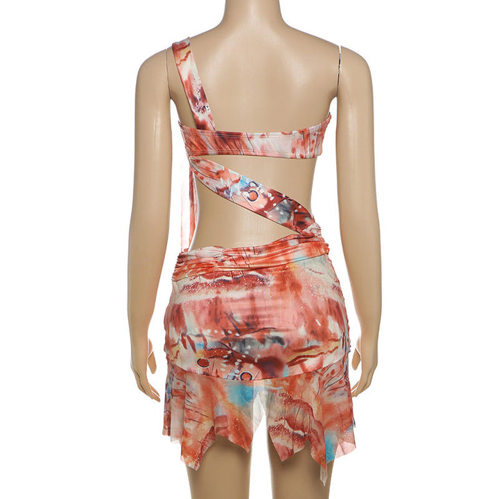 One shoulder irregular hollow out cut out mini dress  | Festival Outfits Women