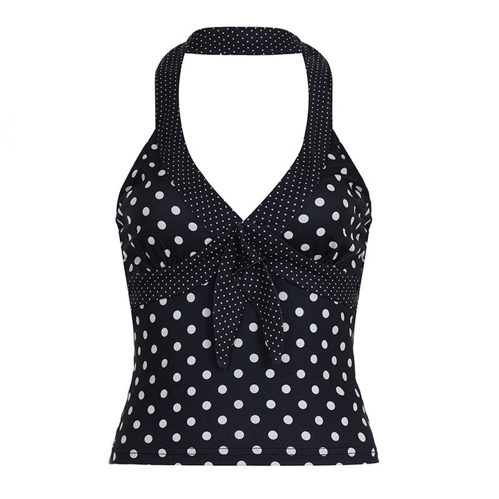Halter v neck polka dot backless top  | Festival Outfits Women