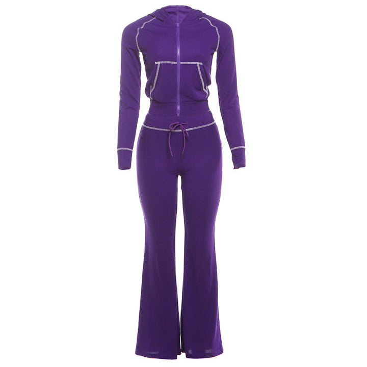 Hoodie long sleeve zip-up drawstring pant set  | Festival Outfits Women