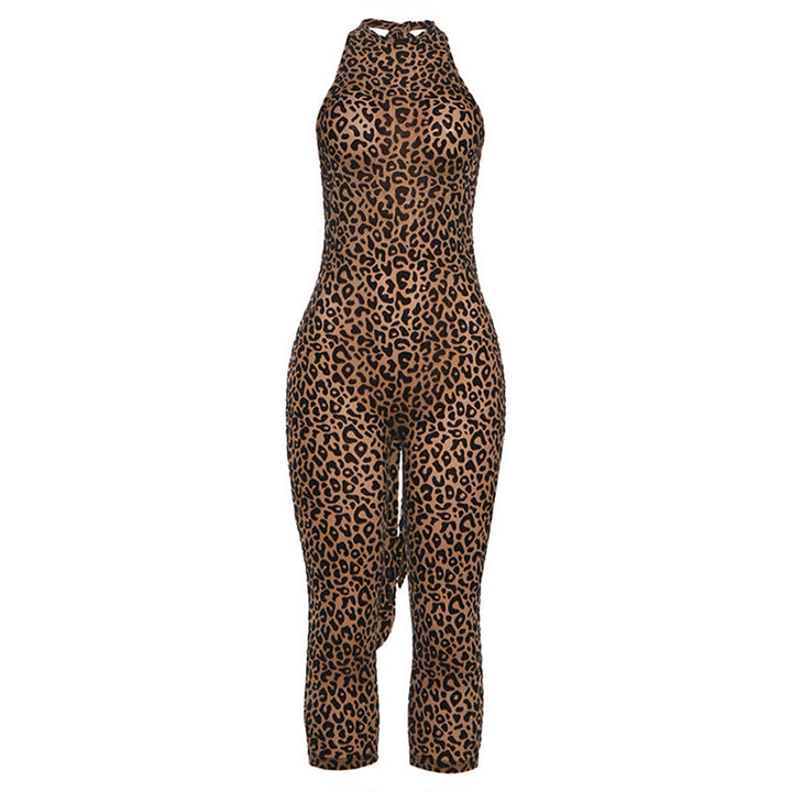 Halter backless leopard print jumpsuit  | Festival Outfits Women