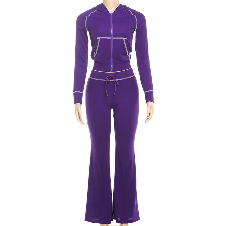 Hoodie long sleeve zip-up drawstring pant set  | Festival Outfits Women