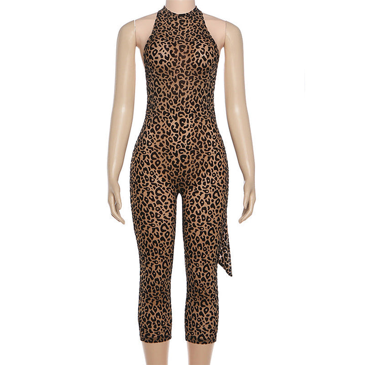 Halter backless leopard print jumpsuit  | Festival Outfits Women