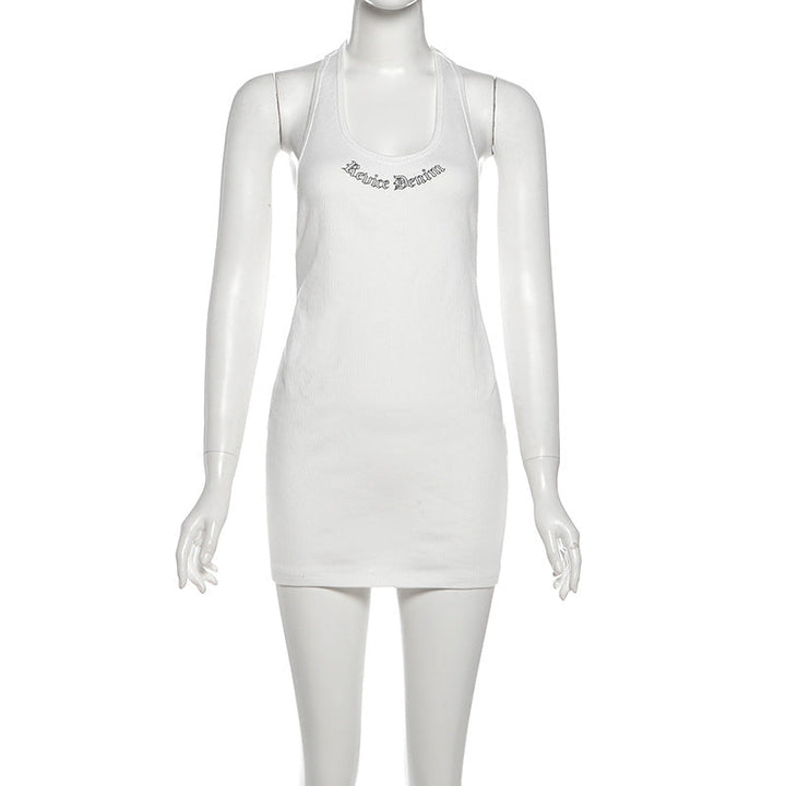 U neck hollow out letter pattern cut out mini dress  | Festival Outfits Women